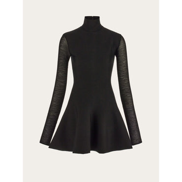 Short Knitted Dress - 65% Pure Virgin Wool, 23% Viscose, 12% Polyester - Black