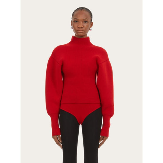 Puffed Sleeve Sweater - Red