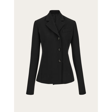 Single Breasted Asymmetric Blazer - 69% Wool, 23% Nylon, 8% Elastane - Black