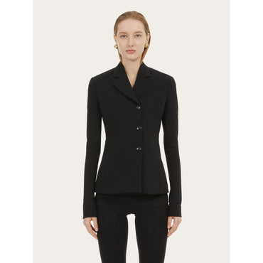 Single Breasted Asymmetric Blazer - 69% Wool, 23% Nylon, 8% Elastane - Black