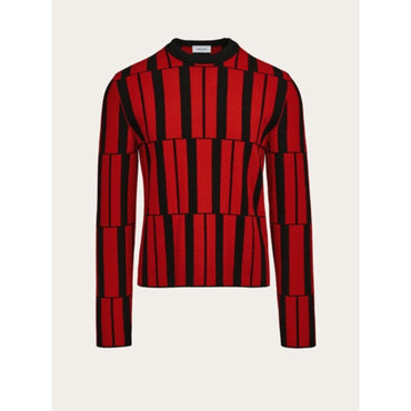 Crew Neck Jacquard Sweater - Red/Black