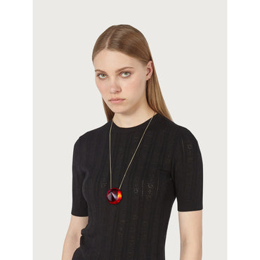 Necklace With Resin Pendant - 90% Resin 10% Brass - Red