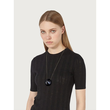 Necklace With Resin Pendant - 90% Resin 10% Brass - Black