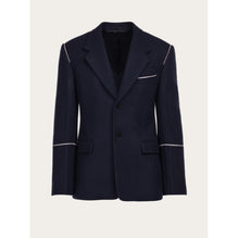 Single Breasted Jacket with Contrasting Piping - Navy Blue