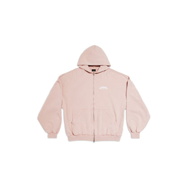 Round Zip-Up Hoodie - Light Pink/White