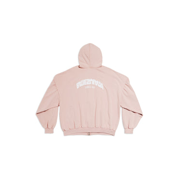 Round Zip-Up Hoodie - Light Pink/White