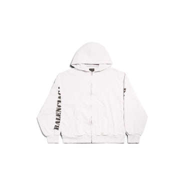 Regular Fit Zip-Up Hoodie - Off White/Black