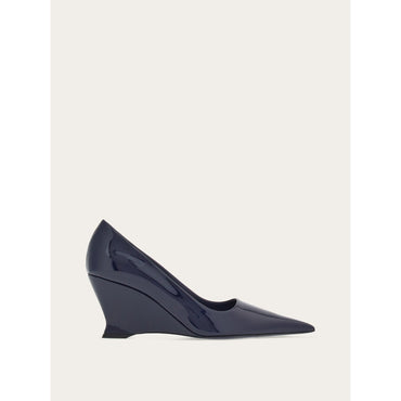 Pump With Wedge Heel - Patent Calfskin - Midnight Blue