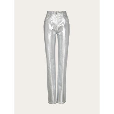 Laminated 5 Pocket Trouser - 100% Cotton - White/Silver
