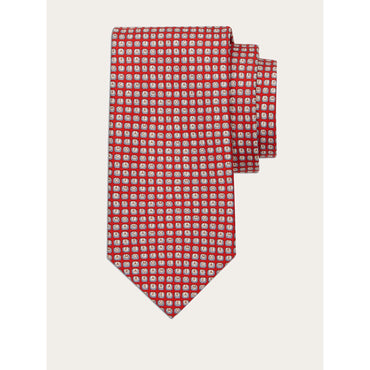 Key Print Silk Tie - 100% Silk - Red