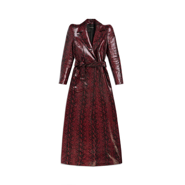 Round Shoulder Trench Coat - Burgundy