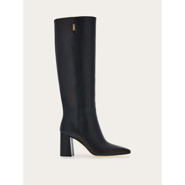Knee High Boot With Golden Tab - Calfskin - Black