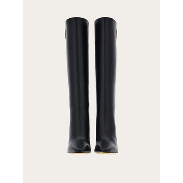 Knee High Boot With Golden Tab - Calfskin - Black