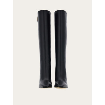 Knee High Boot With Golden Tab - Ladies - Black