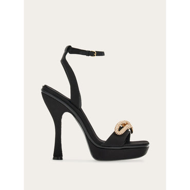 Platform Sandal With Asymmetric Bow - Fabric - Black