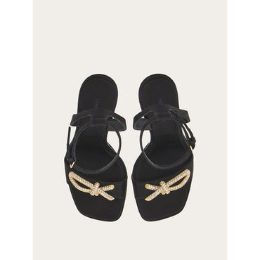 Platform Sandal With Asymmetric Bow - Fabric - Black