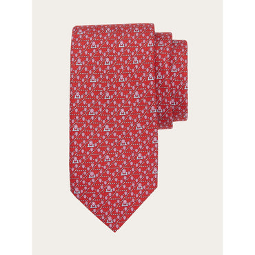 Tag Print Silk Tie - Men - Red