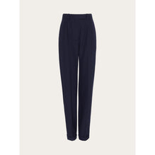 Wide Leg Wool Trouser - Ladies - Navy Blue