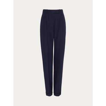 Wide Leg Wool Trouser - Ladies - Navy Blue