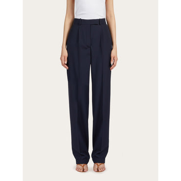 Wide Leg Wool Trouser - Ladies - Navy Blue