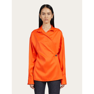 Asymmetric Cotton Shirt - Ladies - Mandarin
