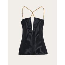Silky Top With Golden Chain Strap - Ladies - Black