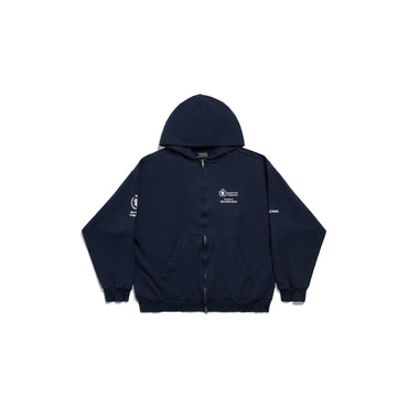 Medium Fit Zip-Up Hoodie - Navy/White