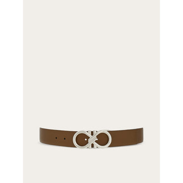 Reversible And Adjustable Gancini Belt - Calfskin - Brown Sugar/Black