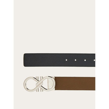 Reversible And Adjustable Gancini Belt - Calfskin - Brown Sugar/Black