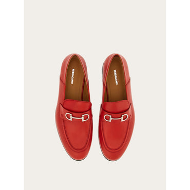 Loafer With Gancini Ornament - Kidskin - Flame Red
