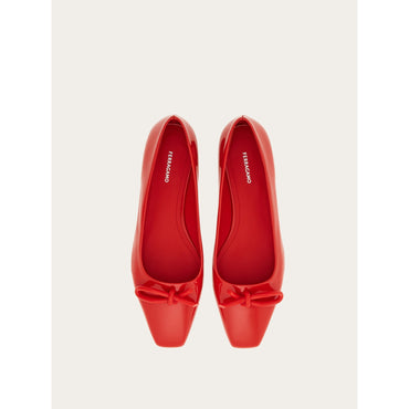 Ballet Flat With Asymmetric Bow - Patent Calfskin - Flame Red