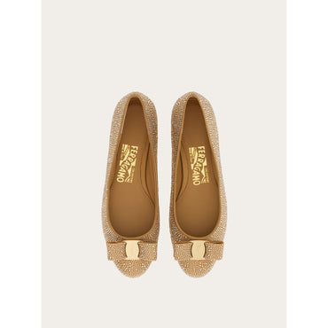 Varina Ballet Flat With Crystals - Fabric And Crystals - Light Camel