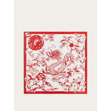 Dragon Print Silk Foulard - 100% Silk - Red/White