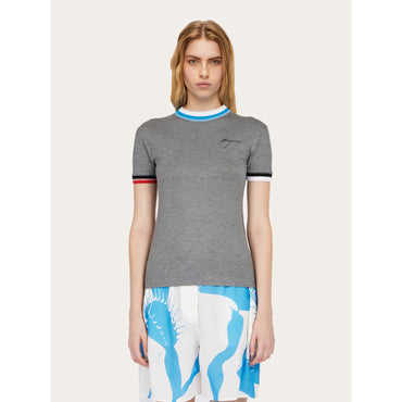 T-Shirt With Contrasting Trim - Ladies - Ash Grey