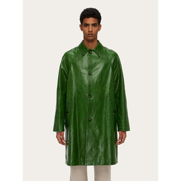 Single Breasted Nappa Coat - Men - Forest Green