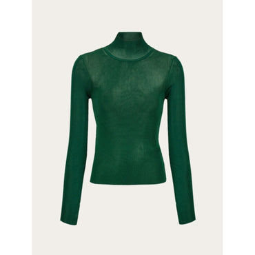 See Through High Neck Top - Ladies - Forest Green