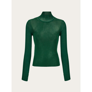 See Through High Neck Top - Ladies - Forest Green