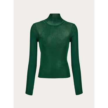 See Through High Neck Top - Ladies - Forest Green