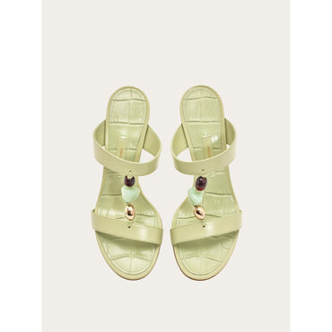Wedge Slide With Beads - Nappa - Sage