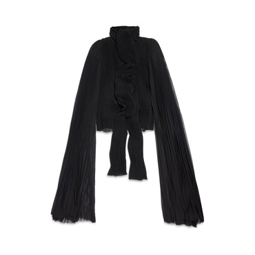 Scarf Pleated Blouse - Black