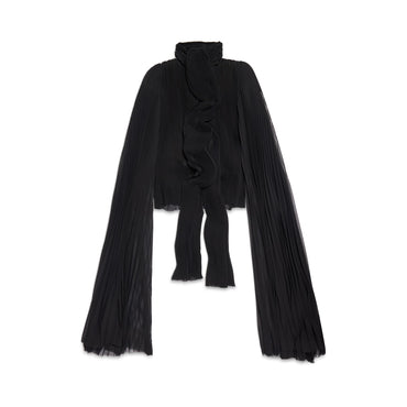 Scarf Pleated Blouse - Black