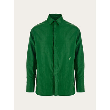 Coated Linen Shirt - Men - Forest Green