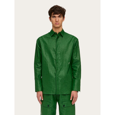 Coated Linen Shirt - Men - Forest Green