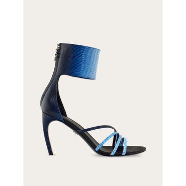 Curved Heel Faded Sandal - Brushed Lizard - Navy Blue/Lapis Lazuli/White