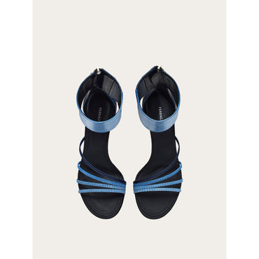 Curved Heel Faded Sandal - Brushed Lizard - Navy Blue/Lapis Lazuli/White