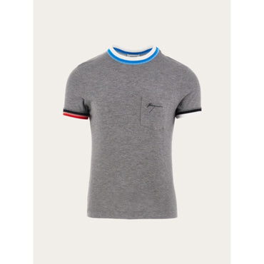 T-Shirt With Color Block Trims - Men - Grey