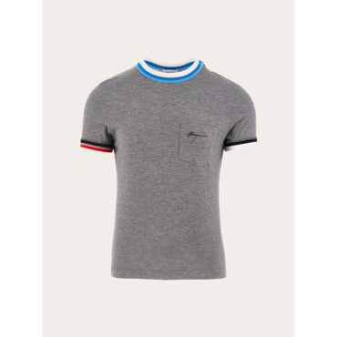 T-Shirt With Color Block Trims - Men - Grey