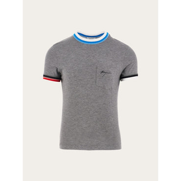 T-Shirt With Color Block Trims - Men - Grey