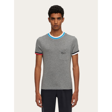 T-Shirt With Color Block Trims - Men - Grey
