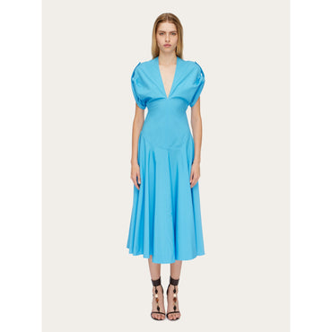 Dress With Flared Skirt - Ladies - Light Blue
